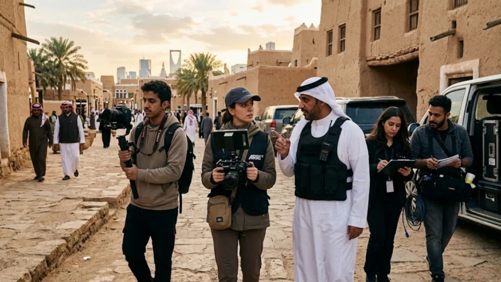 Location scouting for a film production in Riyadh.