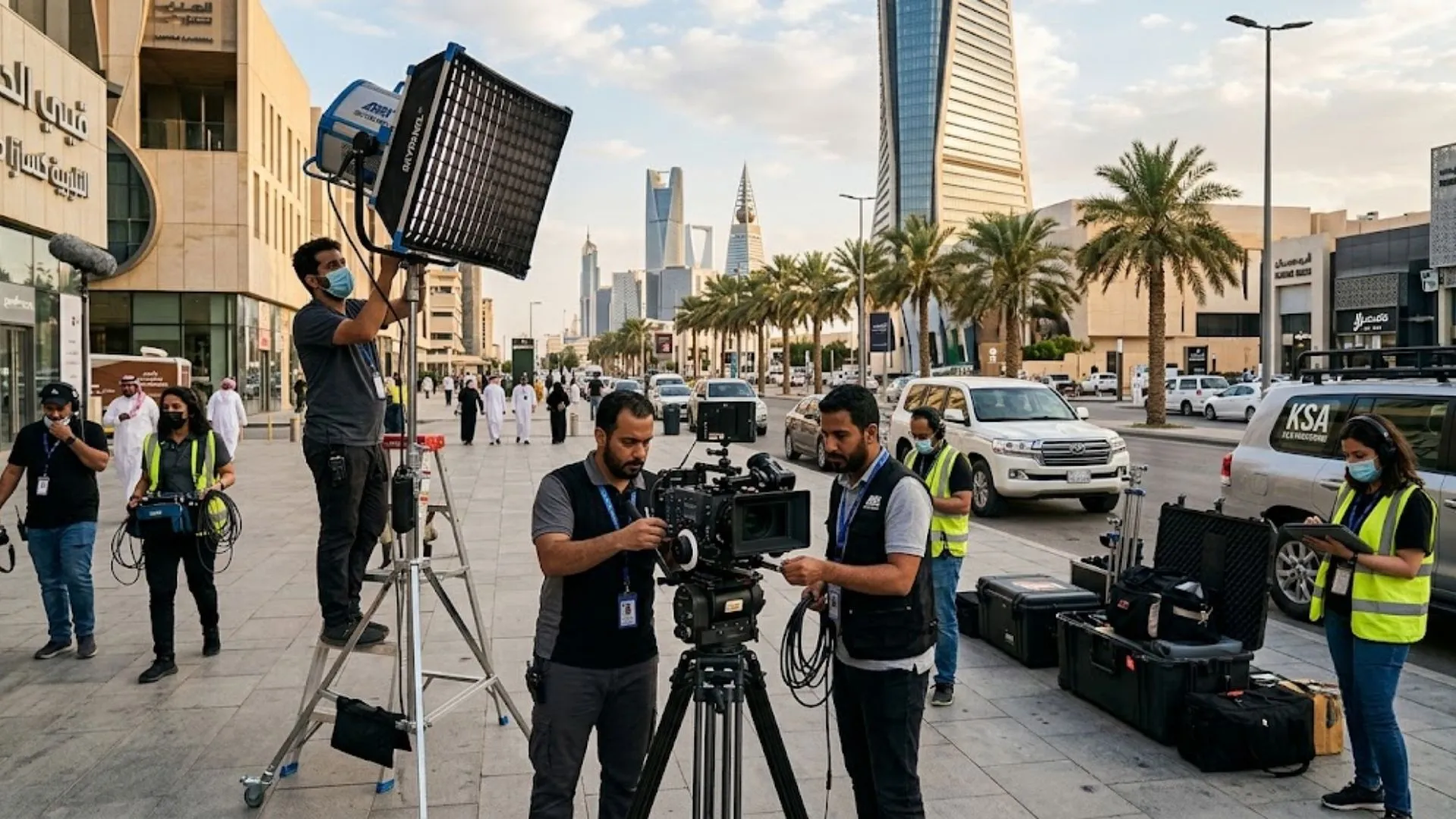 Commercial film production in Riyadh with local crew support.