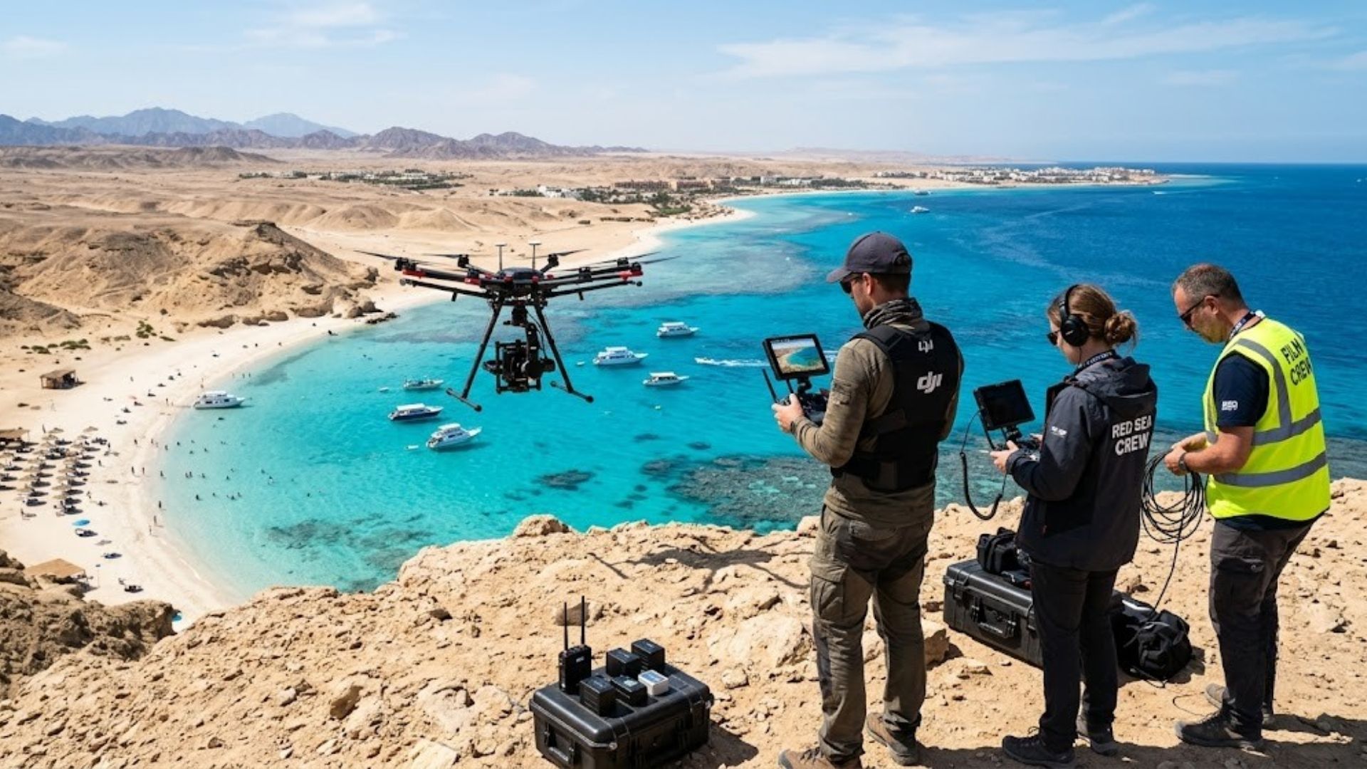 Film production along the Red Sea coast in Saudi Arabia.
