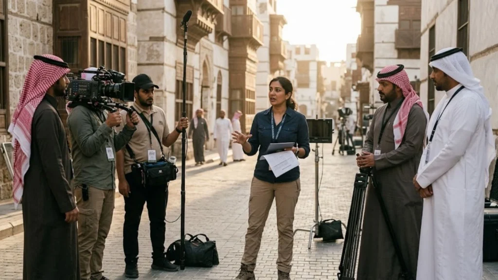 Professional production crew in Saudi Arabia.