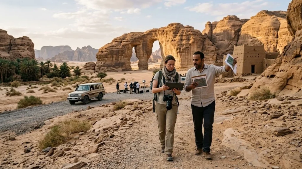 Location scouting during pre-production in Saudi Arabia.