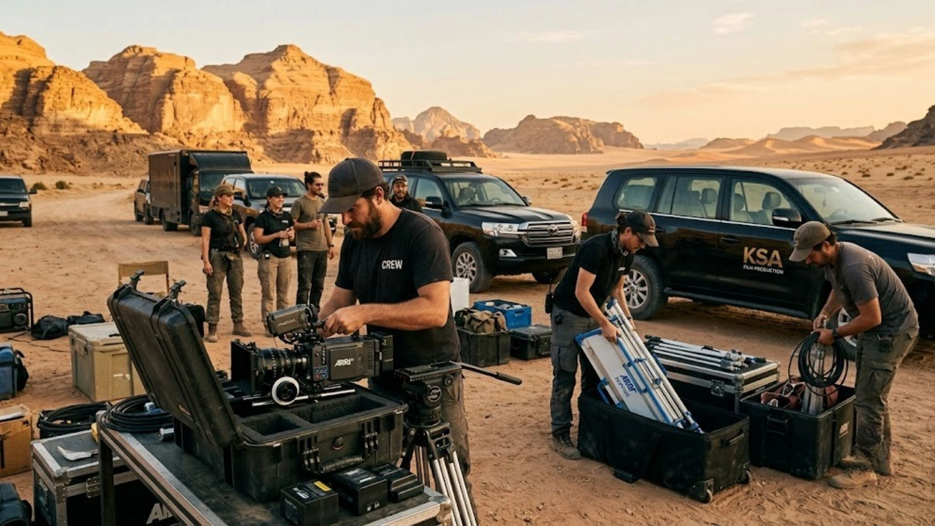Post-production wrap support for film crews in Saudi Arabia.