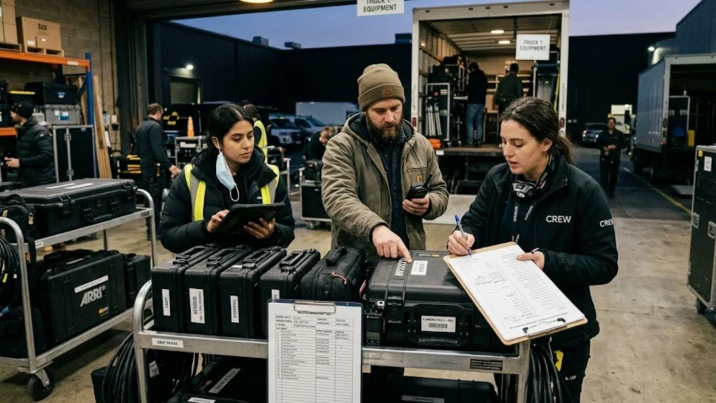 Film equipment inventory after production in Saudi Arabia.